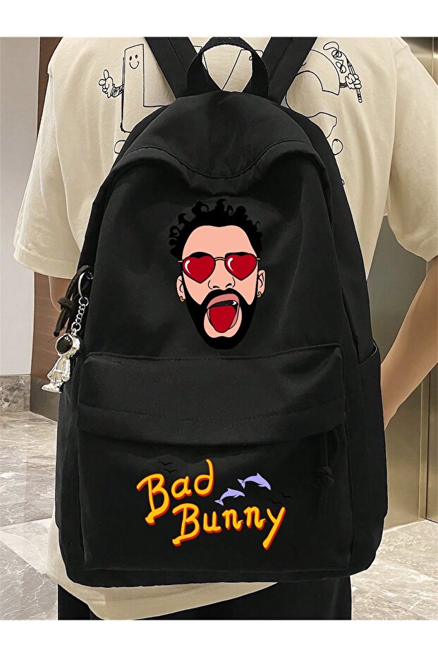 حقيبة ظهر مدرسية ومدرسية ومطبوعة من Bad Bunny Face - Mingalondon