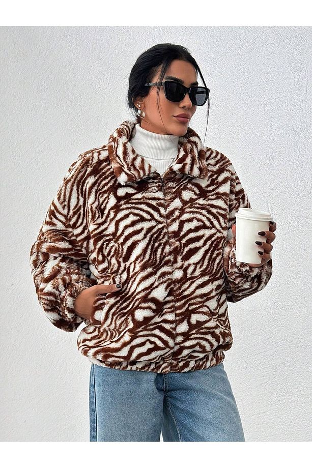 Zebra Desen Peluş Kumaş Astarlı MONT - 3