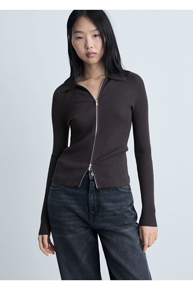 Fermuarlı triko hırka - 1