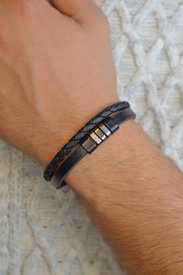 Men's Leather Bracelet Black