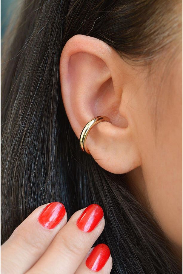 Büyük Boy Bombeli Halka Model Earcuff Kıkırdak Küpesi - 4