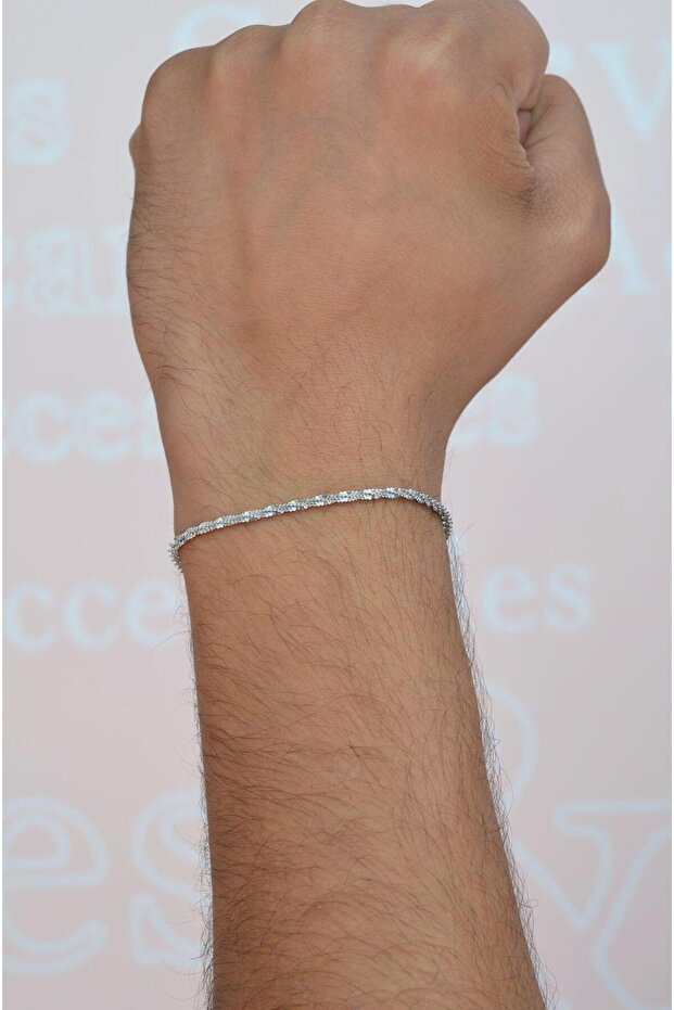 Men's Steel Thin Chain Bracelet Silver Color