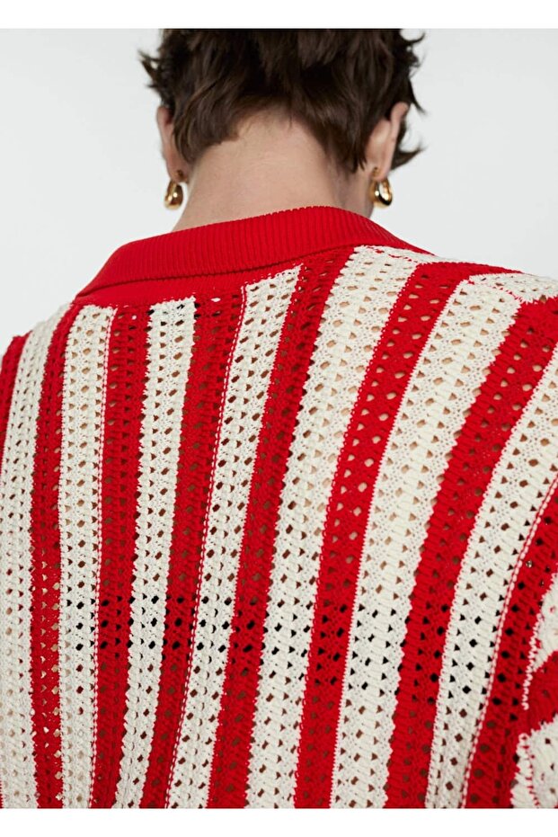 Çizgili ajur örgü hırka - 6