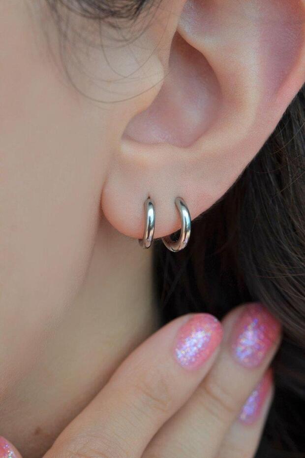 Silver Color Steel Hoop Earring Mini Size