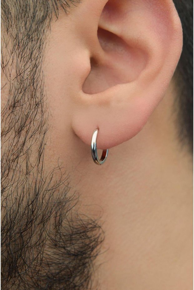 Two Color Men's Steel Hoop Earrings