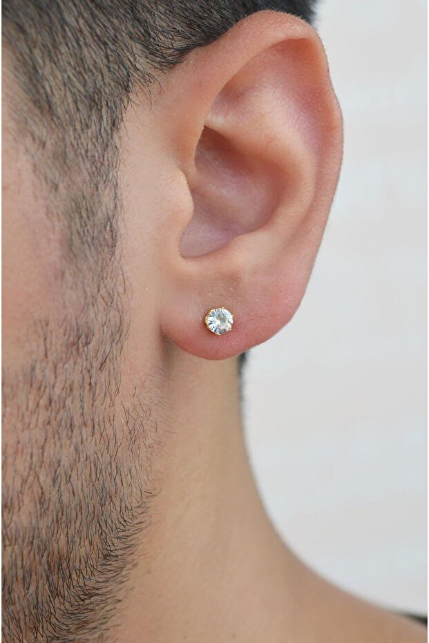 4 Mm Men's Gold Solitaire Steel Earring