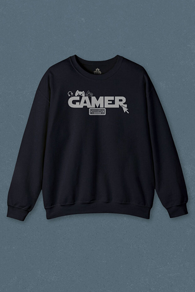 Navy Blue Sweatshirt The Gamer Computer Online Gamer Player Printed Unisex Sweat