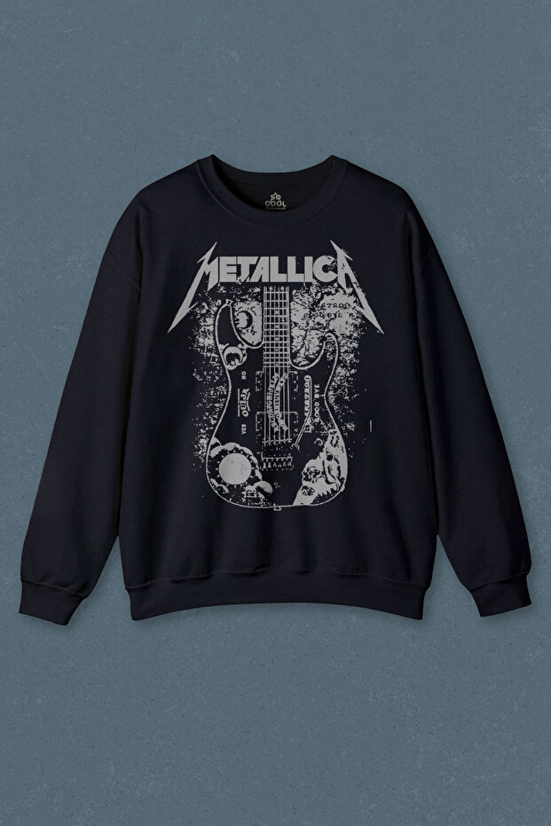 Navy Blue Sweatshirt Metallica Kirk Ouija Board Guitar Rock Guitar Printed Unisex Sweat
