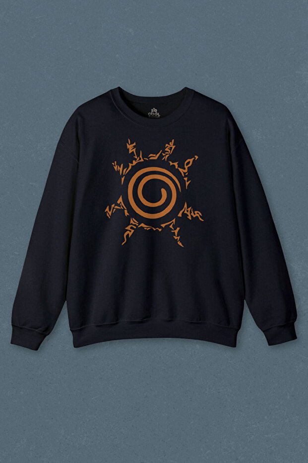 Navy Blue Sweatshirt Kyuubı Seal Of Naruto Jınchuurıkı Logo Printed Unisex Sweat