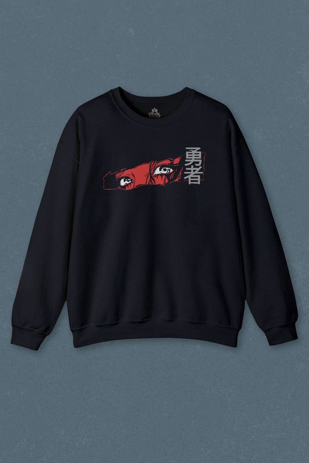 Navy Blue Sweatshirt Anime Eyes Japanese Eye Japanese Urban Street Printed Unisex Sweat
