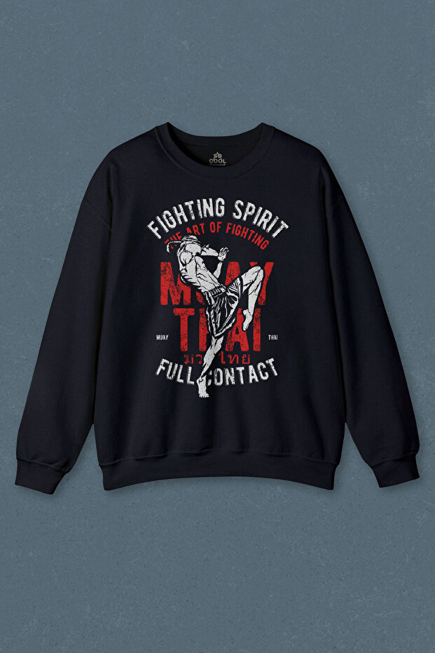 Navy Blue Sweatshirt Muay Thai Fight The Art Of Fighting Fighting Printed Sweat