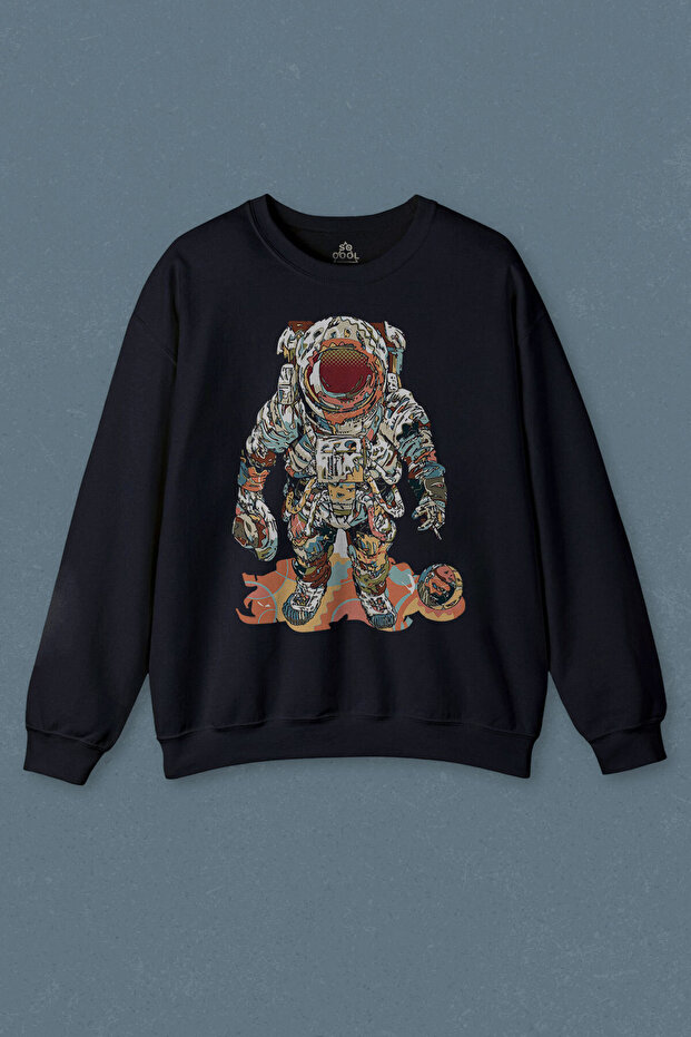 سويت شيرت أزرق داكن مطبوع عليه Fly Me To The Moon Astronaut Planet للجنسين