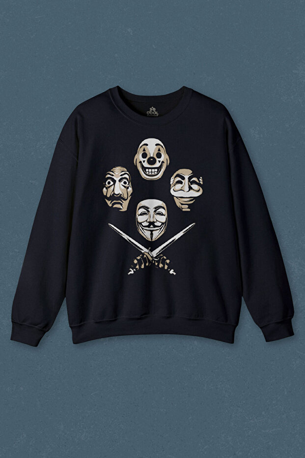 سويت شيرت أزرق داكن La Casa V For Mr Robot Queen Bohemian Anarchy مطبوع للجنسين