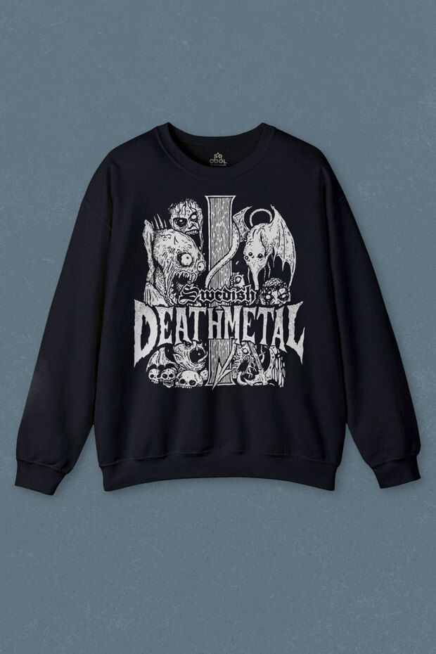 Navy Blue Sweatshirt Death Metal Strike Music Band Printed Unisex Sweat