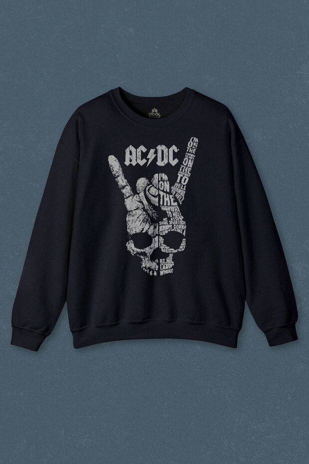 Navy Blue Sweatshirt AC DC Hard Rock Music Music Printed Unisex Sweat