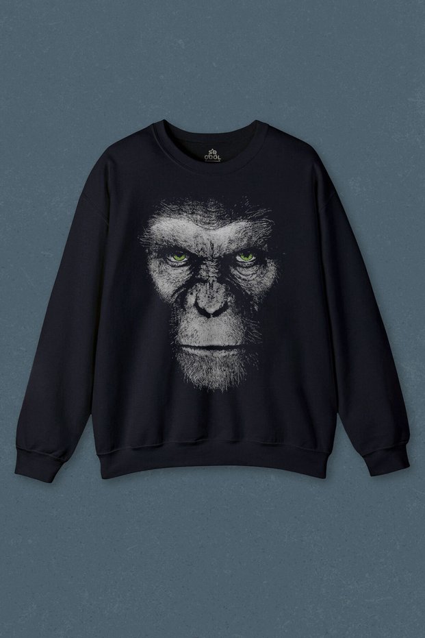 Caesar Monkeys Hell Cinema Navy Blue Unisex Regular Fit Crew Neck Sweatshirt