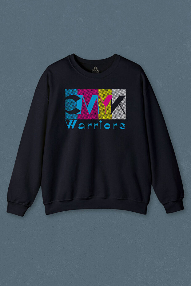 Navy Blue Sweatshirt Graphic Cmyk Warrior Warrior Designer Printed Unisex Sweat