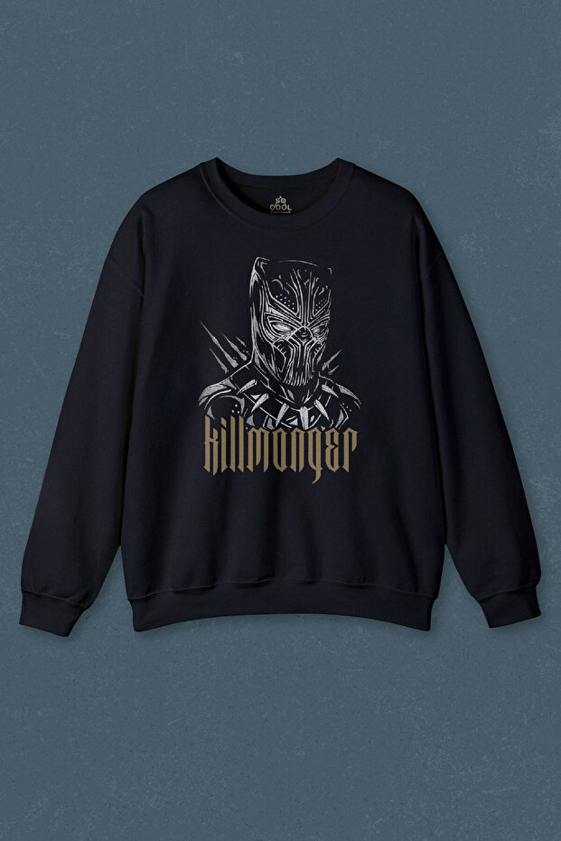 Navy Blue Sweatshirt Golden Jaguar Black Panther Movie Printed Unisex Sweat