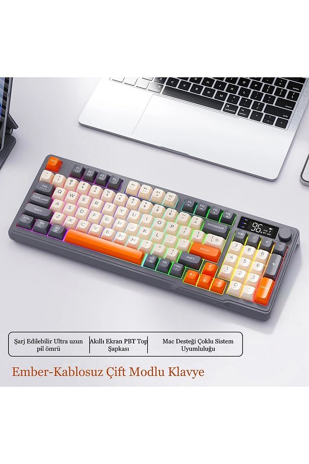 2.4G Bluetooth Çift Bağlantı Manyetik Klavye LED Ekran Gaming Oyuncu Klavye - 4
