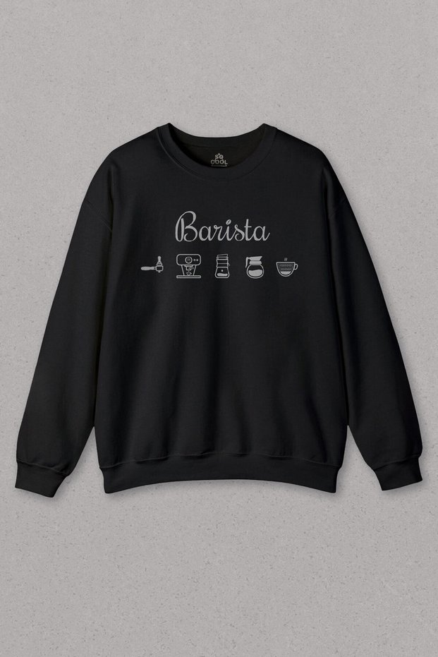 Unisex Black Sweatshirt The Barista Coffee Coffee Espresso Maker Printed Sweat