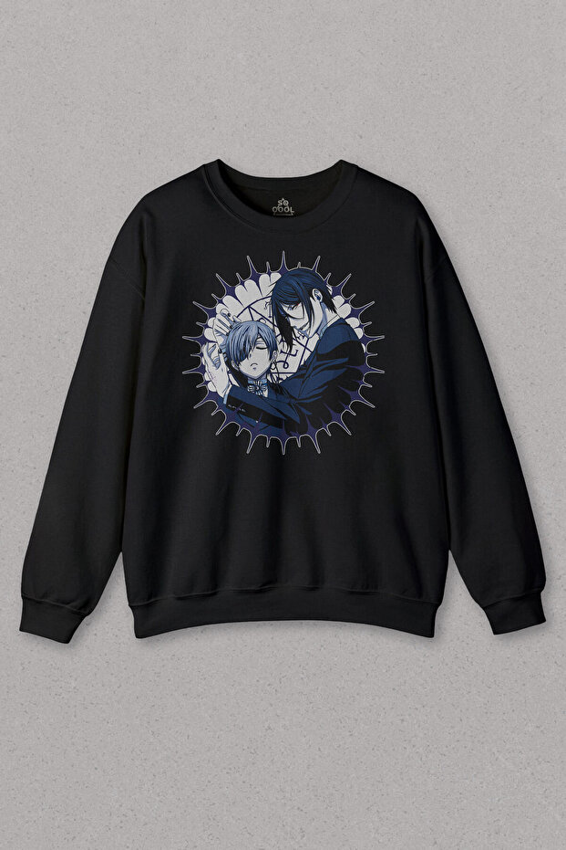 Unisex Black Sweatshirt Anime Kuroshıtsuji Book Of The Atlantic Black Butler Printed Sweat
