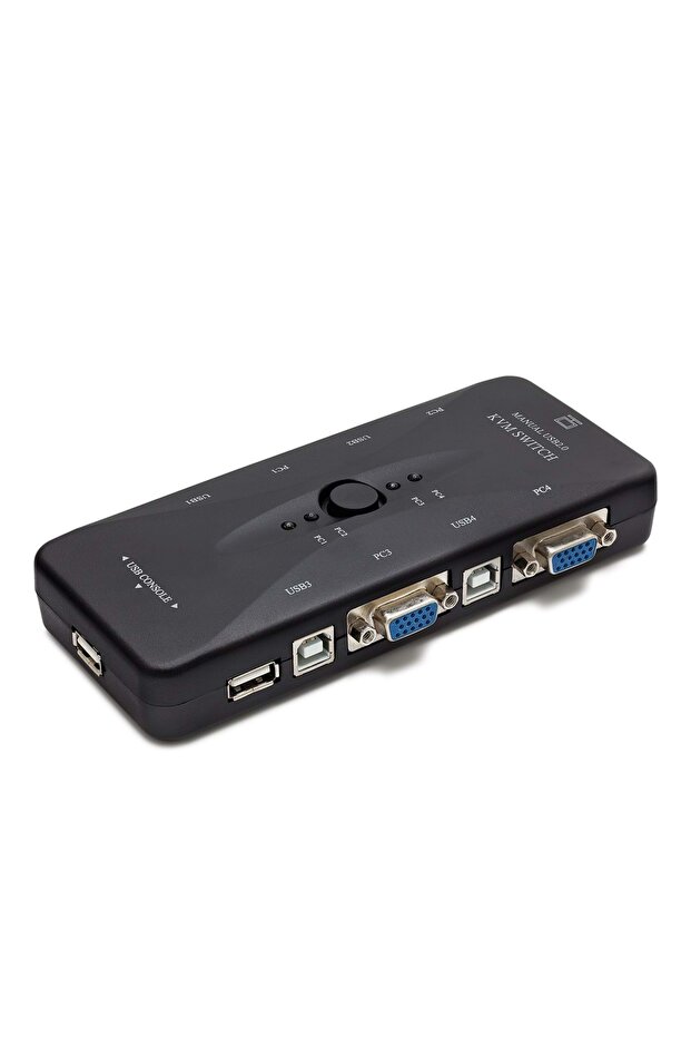 HD230 VGA USB KVM Switch 4 أجهزة كمبيوتر 2 وحدة تحكم مع زر USB باللون الأسود