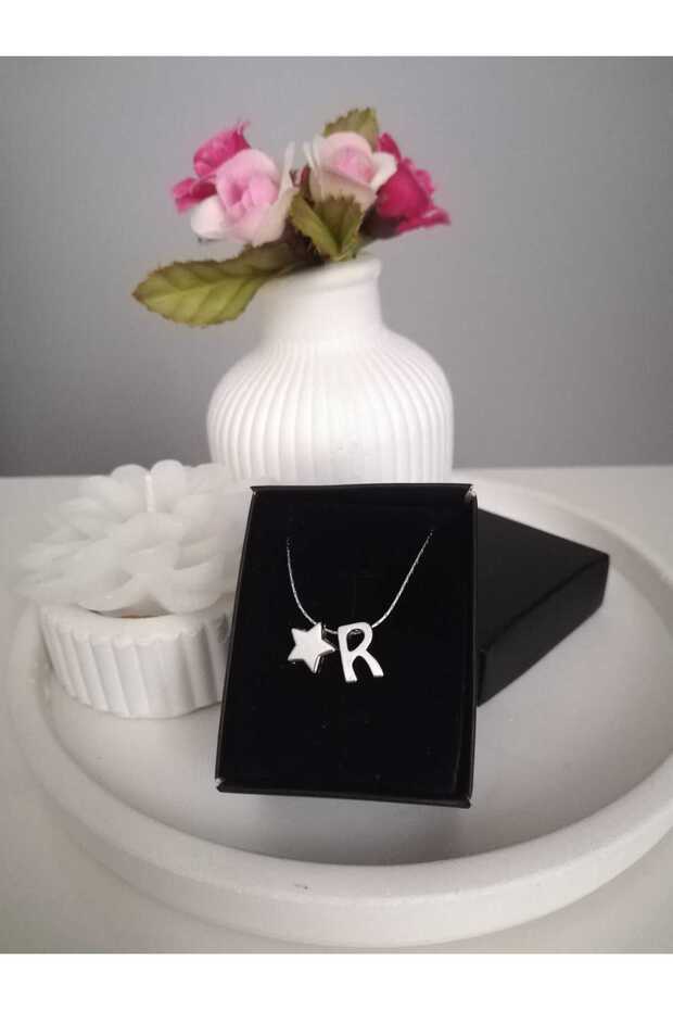 Mini Star Detailed Silver Color Letter Necklace, Initial Letter Necklace
