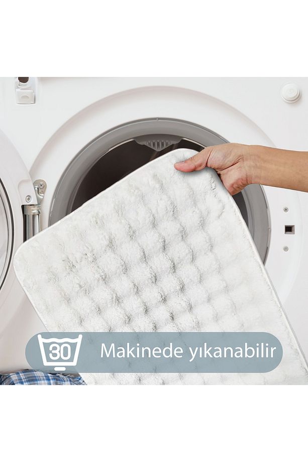 Bubble Krem Büyük Ebat 2'li Banyo Paspas Seti Kaymaz Tabanlı Yıkanablir Klozet Takımı - 5