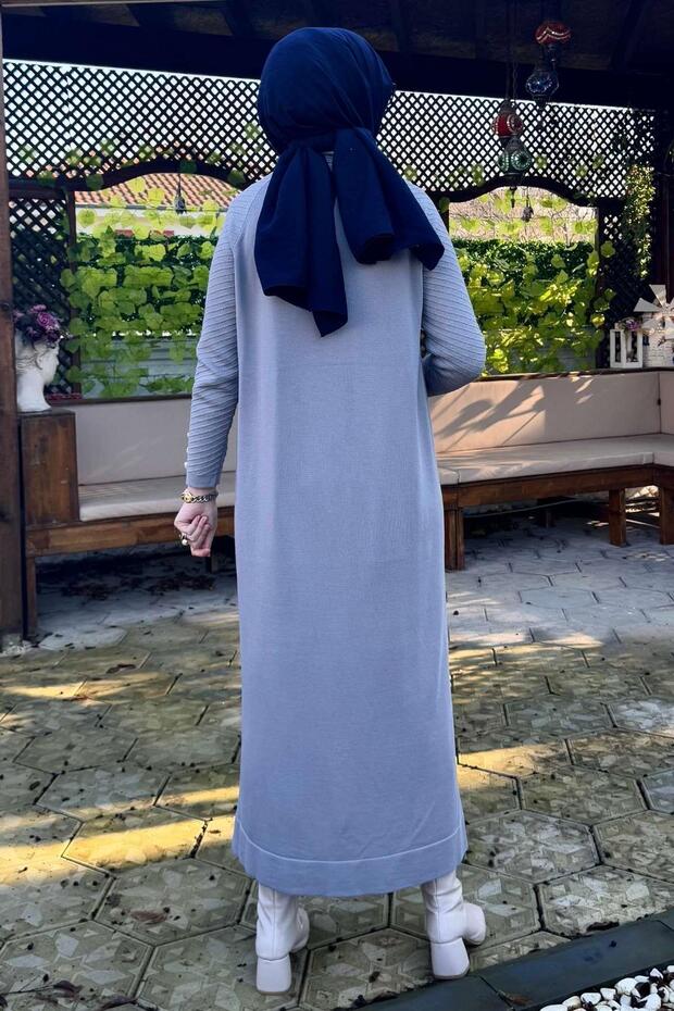 Ayla Triko Elbise Gri - 8