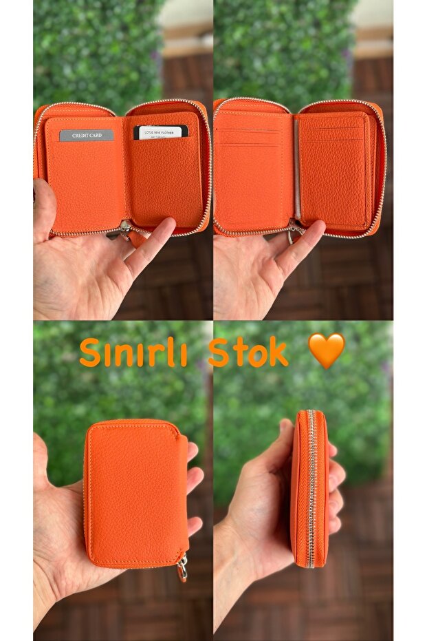 Turuncu Fermuarlı Mini Cüzdan - 2