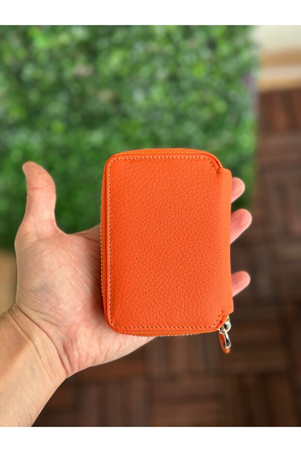 Turuncu Fermuarlı Mini Cüzdan - 7
