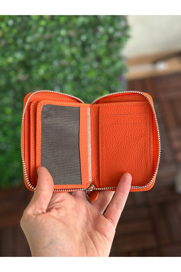 Turuncu Fermuarlı Mini Cüzdan - 6