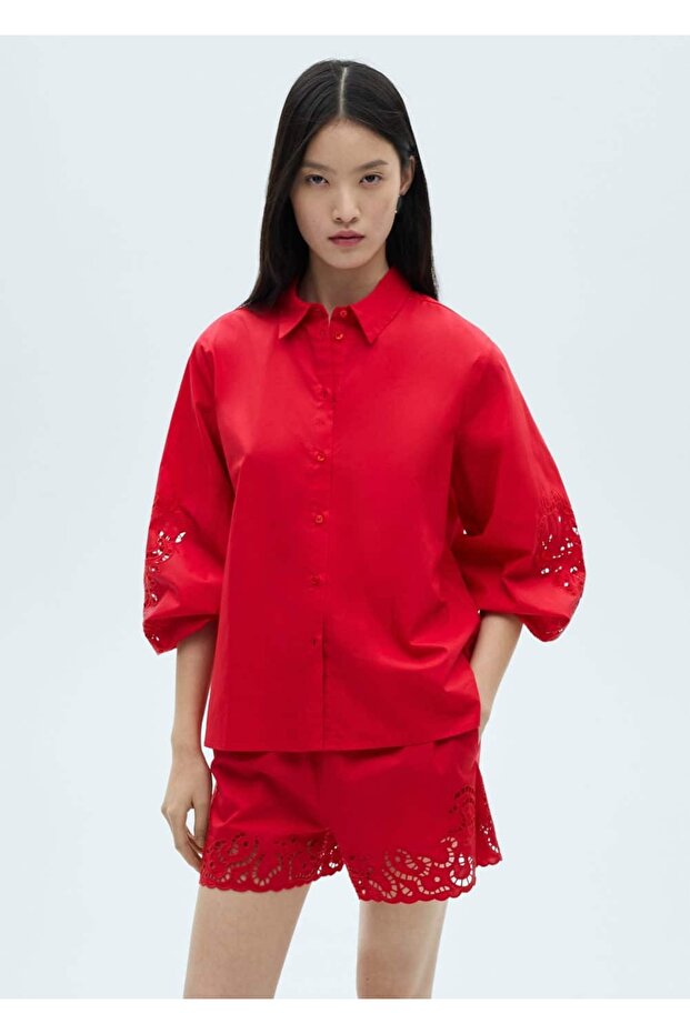 Ajur detaylı pamuklu şort - 8