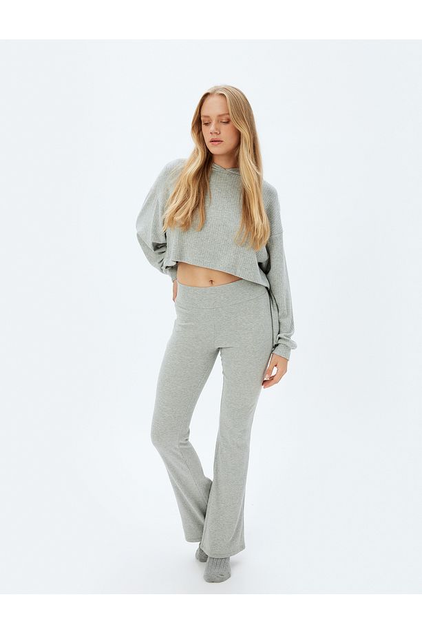 Kapüşonlu Crop Pijama Üstü Uzun Kollu Rahat Kalıp - 2