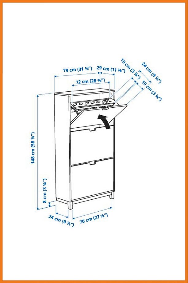 Dolap Ayakkabı 3 Kapaklı Çift Bölmeli Raf Duvara Sabitli Sunta Ayakkabılık Antre 79x148x29 Beyaz - 7