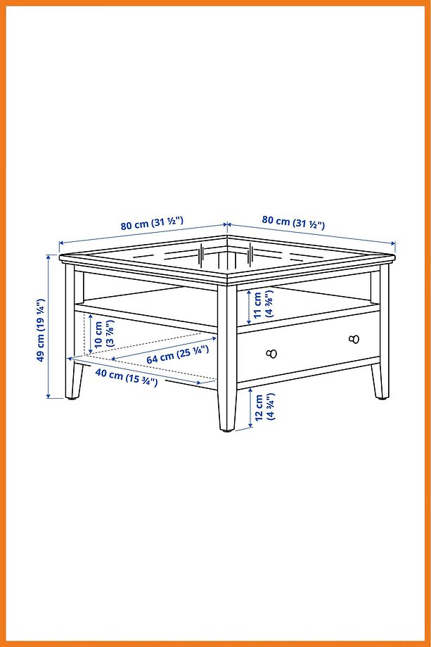 Orta Sehpa Kare Raflı Cam Panelli Çekmeceli Masif Ahşap Çerçeveli 80x49x80 Beyaz - 5