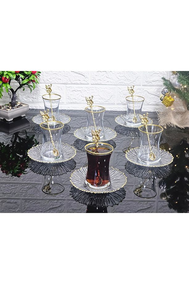 18 Parça Çay Seti Elysia Model Çay Tabaklı Japon Gülü Çay Kaşıklı 6 Bardak 6 Tabak 6 Kaşık - 3