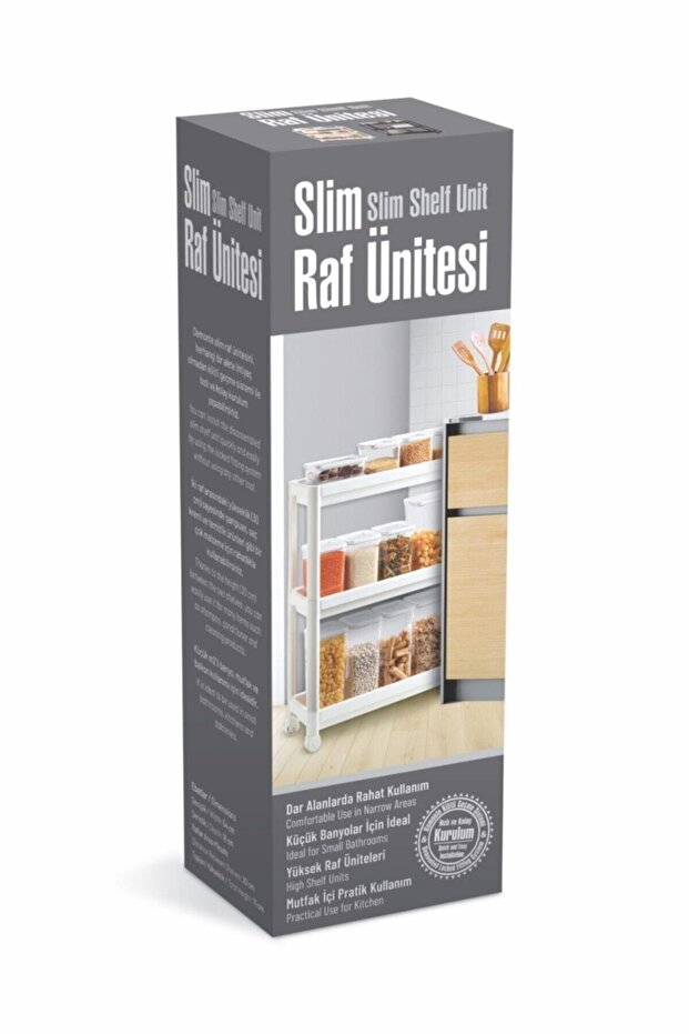 Vesken Servis Sehpası, Tekerlekli Çok Amaçlı Raf Beyaz, 54x18x71 Cm - 5