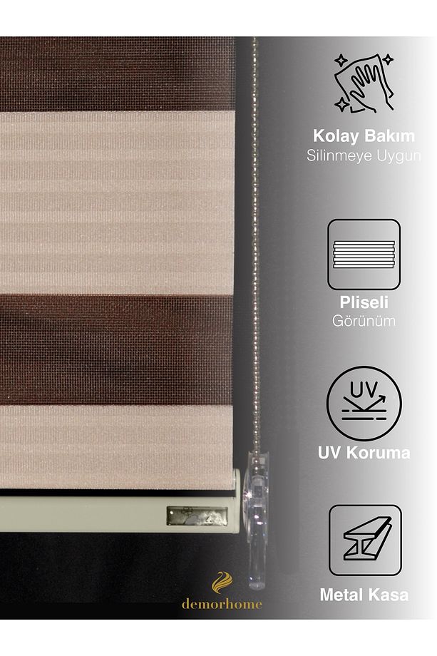 Geniş Pliseli Latte Rengi Zebra Stor Güneşlik Perde Metal Kasa - 5