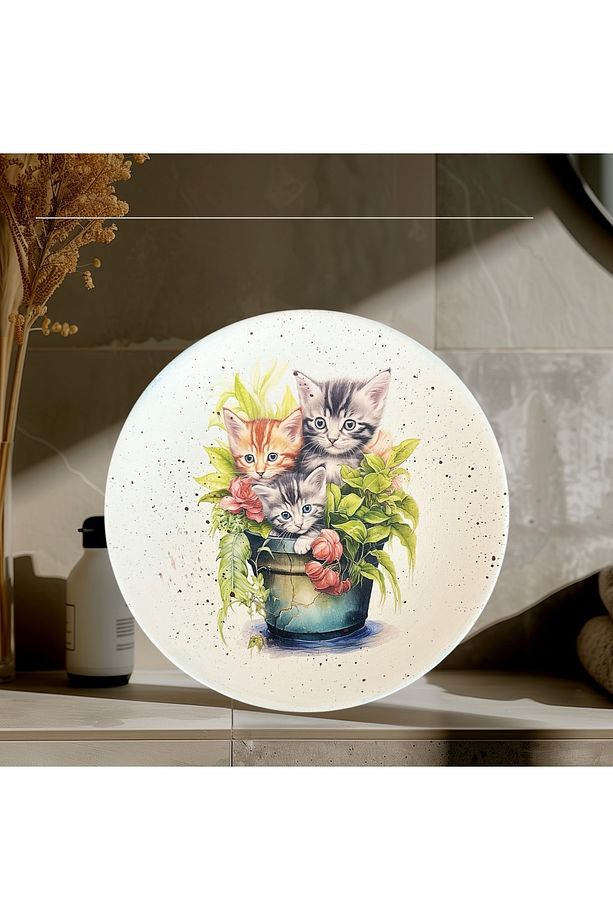 Saksıdaki Kediler 18 cm Duvar Tabağı, Dekorasyon, Mutfak, Balkon - 3