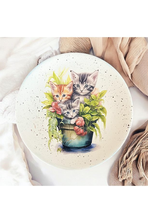 Saksıdaki Kediler 18 cm Duvar Tabağı, Dekorasyon, Mutfak, Balkon - 1