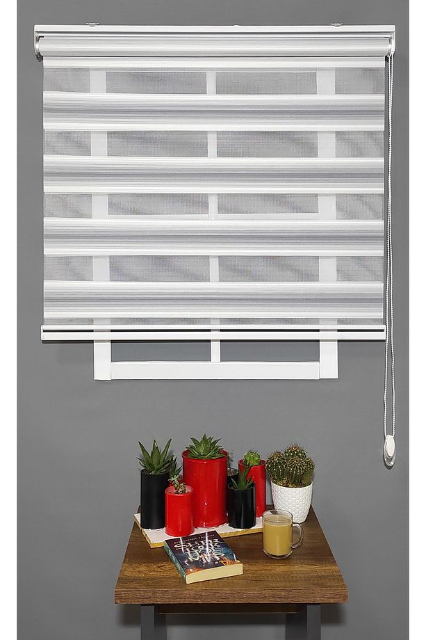 Gri-Beyaz Geçişli Pliseli Zebra Perde 005 V-03 - 2