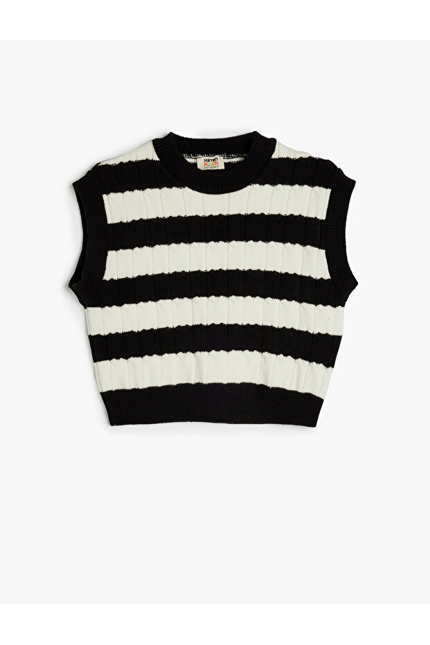 Striped Slim Fit Crew Neck Crop Sweater