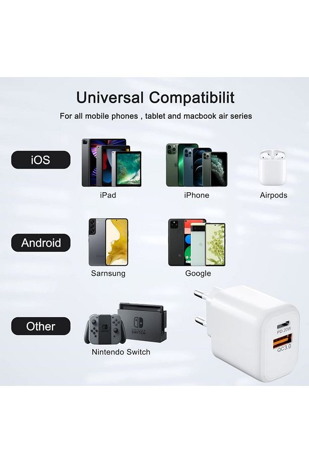 AYFON  Prizde Hızlı Şarj Cihazı, çift girişli ve kablo USB-C ile 20W USB-C Phone Şarj Cihazı,K-A - 5