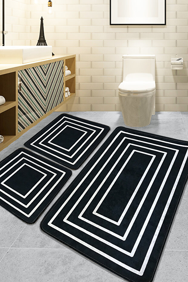 Wale Black Set of 3 Bath Mats