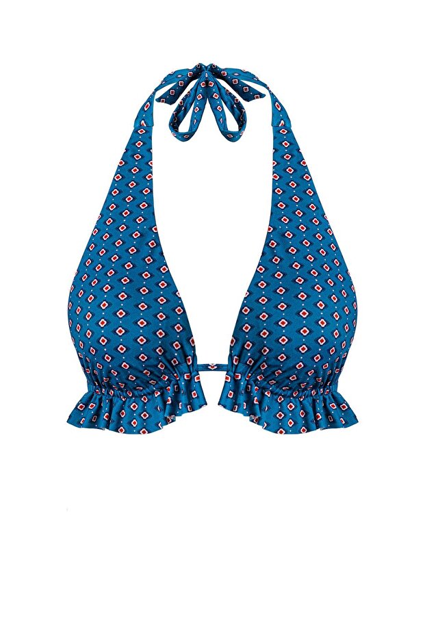 Bron Frill Triangle Cut Bikini Set Patterned Blue - 5