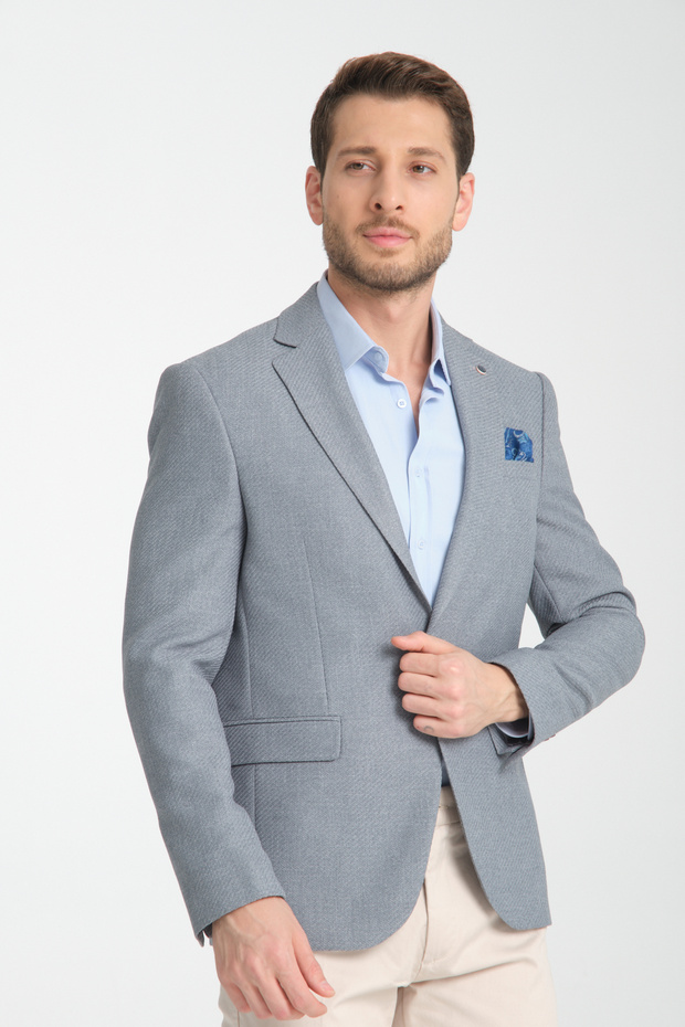 Patterned Men's Mono Collar Casual Blazer Jacket