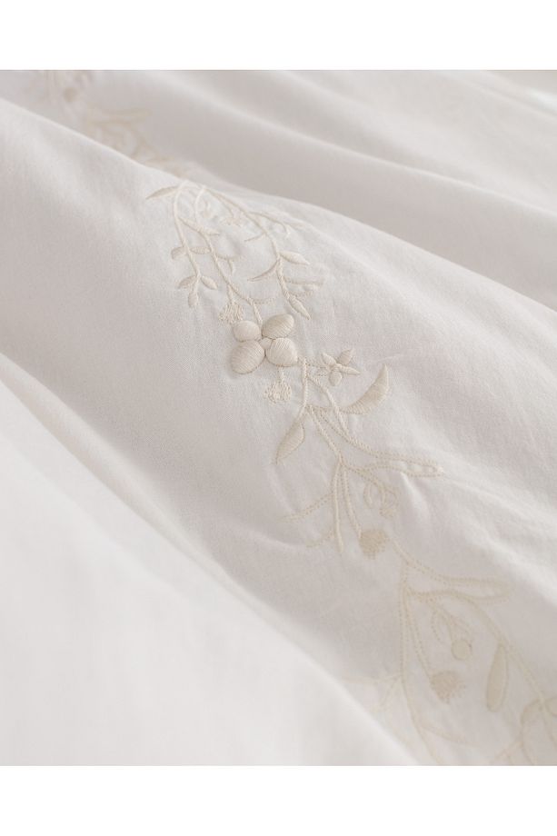 King Size %100 Pamuk Nakışlı Nevresim Takımı - Ekru - 7