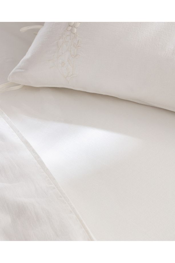 King Size %100 Pamuk Nakışlı Nevresim Takımı - Ekru - 6