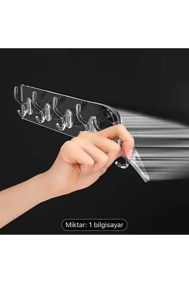 2 ADET KENDİNDEN YAPIŞKANLI GÜÇLÜ 5 Lİ ŞEFFAF DUVAR ASKILIĞI-KAPI ARKASI-DOLAP İÇİ-MUTFAK - 3